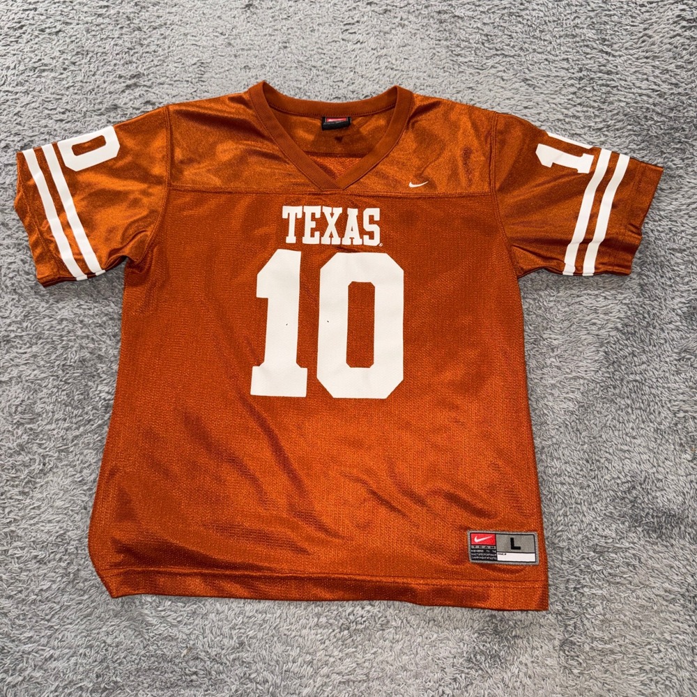 Nike Texas Longhorns Youth L Football Jersey 10 Burnt Orange White NCAA Fan Gear